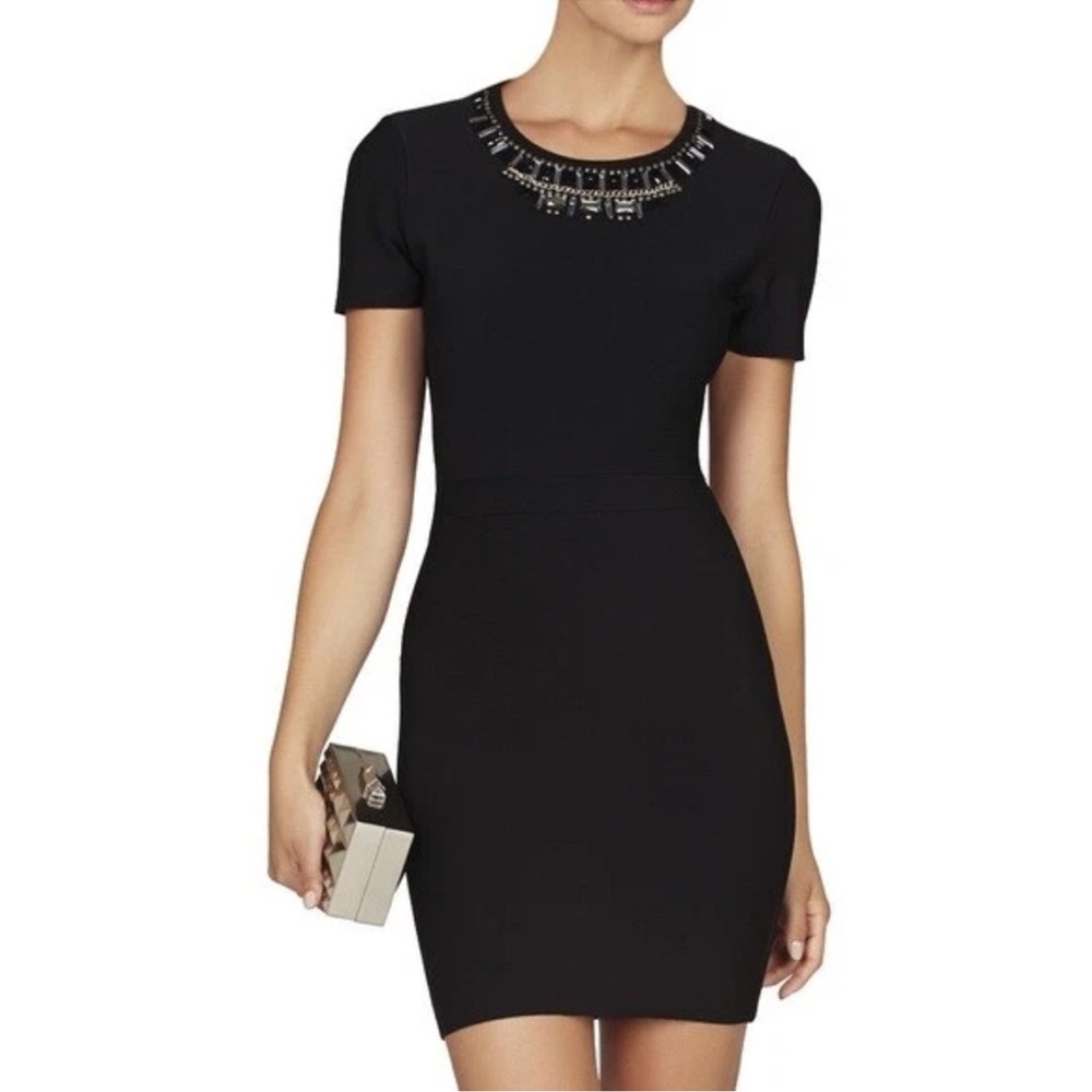 BCBGMaxAzria Kaylen Embellished Jewel Black Mini Dress